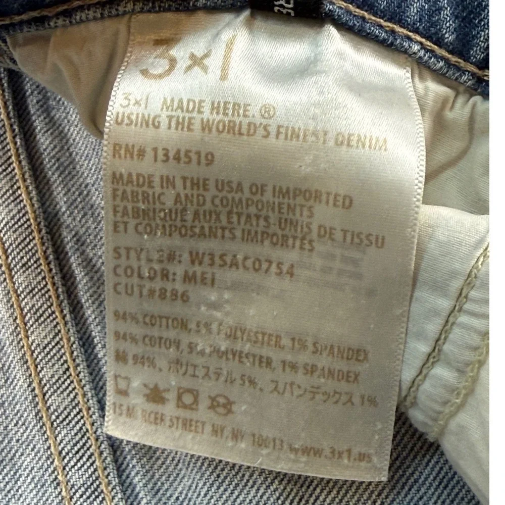 3x1 NYC Slim Straight Jeans Light Wash Size 27 Distressed Everyday Denim